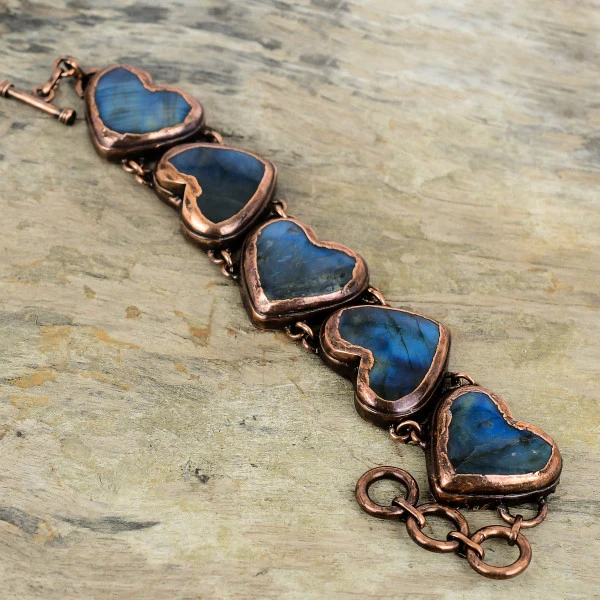 Labradorite Heart Gray Handmade Copper Electroformed Bracelet
