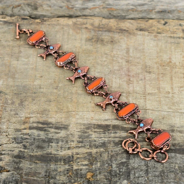 Red Coral Radiant Red Handmade Copper Electroformed Bracelet