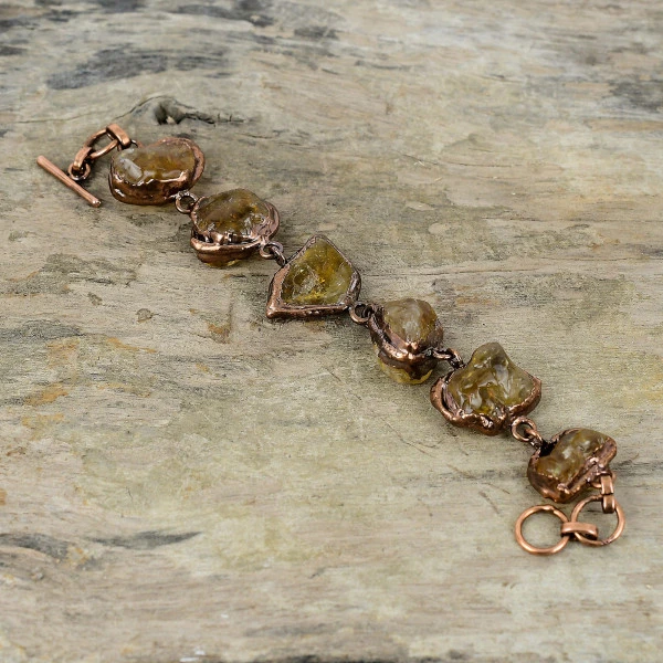 Citrine Rough Pentagon Yellow Handmade Copper Electroformed Bracelet