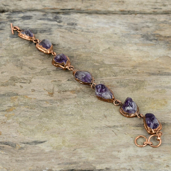 Super 23 Amethyst Pentagon Purple Handmade Copper Electroformed Bracelet