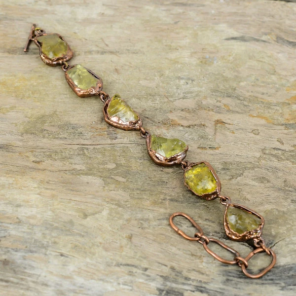 Citrine Rough Pear Yellow Handmade Copper Electroformed Bracelet