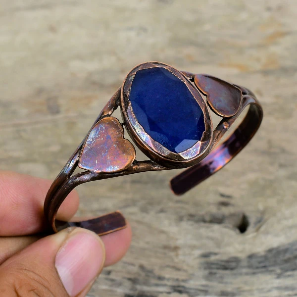 Blue Sapphire Oval Blue Handmade Copper Electroformed Bangle