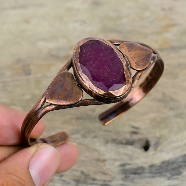 Kashmir Ruby Oval Red Handmade Copper Electroformed Bangle