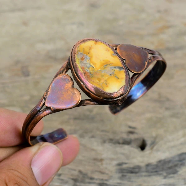 Maligano Jasper Oval Yellow Handmade Copper Electroformed Bangle