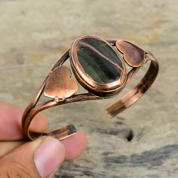 Pietersite Oval Black Handmade Copper Electroformed Bangle