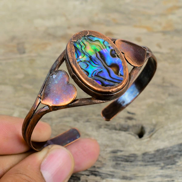 Abalone Shell Oval Blue Handmade Copper Electroformed Bangle