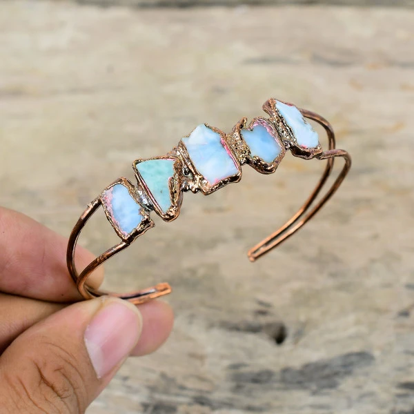 Larimar Rough Trillion Blue Handmade Copper Electroformed Bangle
