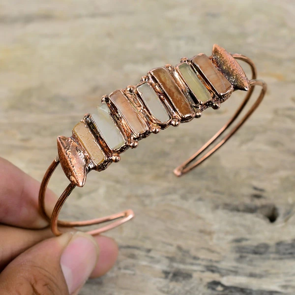 Carnelian Rough Radiant Orange Handmade Copper Electroformed Bangle