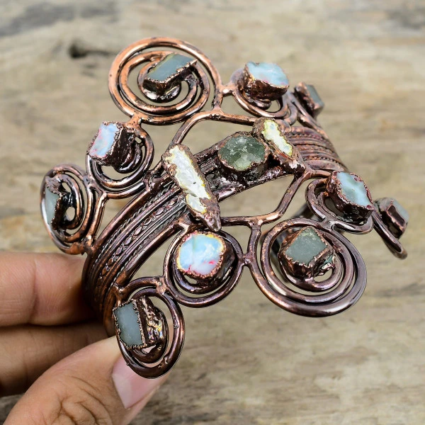 Larimar Rough Square Blue Handmade Copper Electroformed Bangle