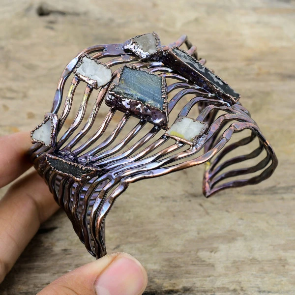 Labradorite Radiant Gray Handmade Copper Electroformed Bangle
