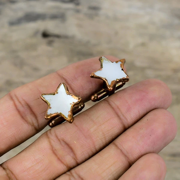 Mother Of Pearl Cufflinks Electroformed Copper Cuff Links Star Gemstone Jewelry