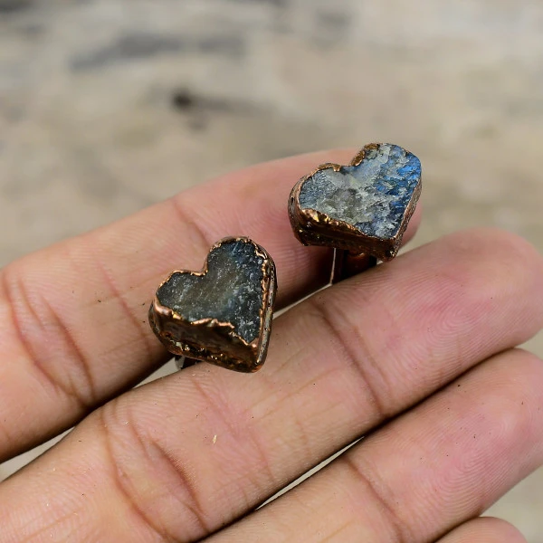 Labradorite Rough Gemstone Cufflinks Handmade Electroformed Copper Cuff Links