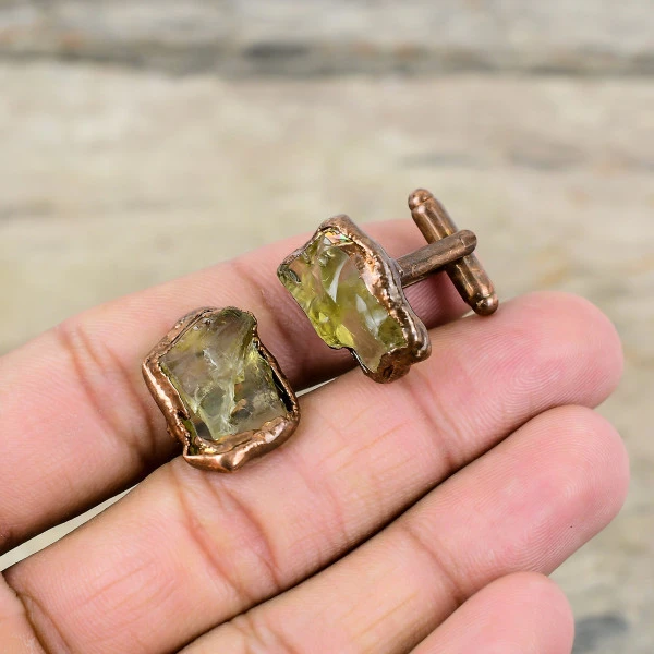 Citrine Rough Cufflinks Designer Cuff Links Electroformed Copper Gemstone Jewelry