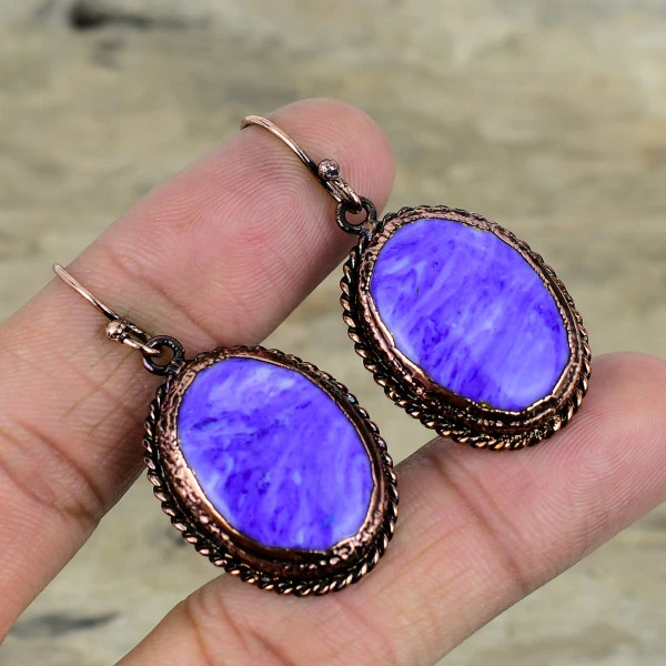 Charoite Oval Purple Handmade Copper Electroformed Earring
