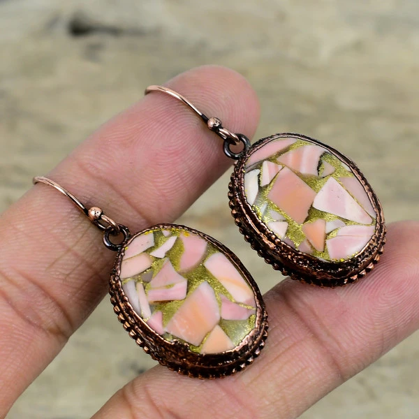 Copper Pink Opal Oval Pink Handmade Copper Electroformed Earring