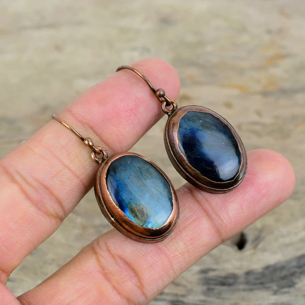 Labradorite Oval Gray Handmade Copper Electroformed Earring
