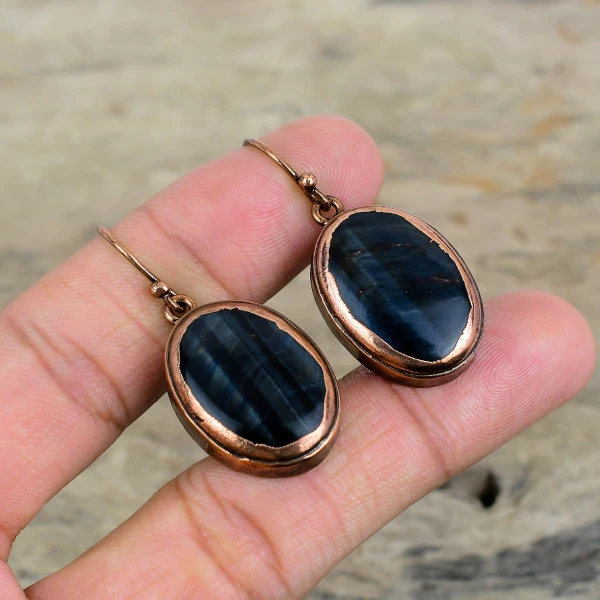 Pietersite Oval Black Handmade Copper Electroformed Earring