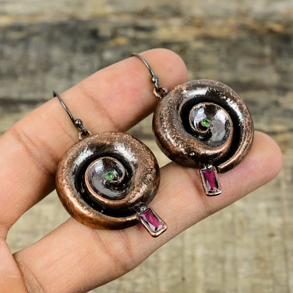 Pink Tourmaline Rough Radiant Pink Handmade Copper Electroformed Earring