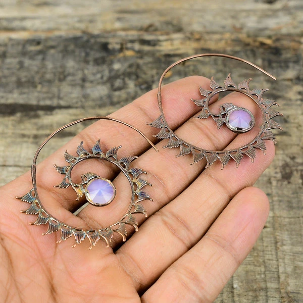 Rose Quartz Round Pink Handmade Copper Electroformed Earring