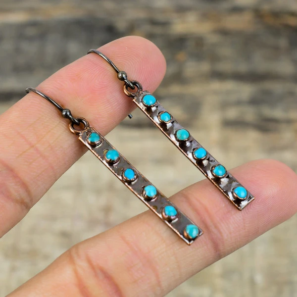 Arizona Turquoise Round Blue Handmade Copper Electroformed Earring
