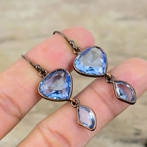 Tanzanite Quartz Pear Blue Handmade Copper Electroformed Earring