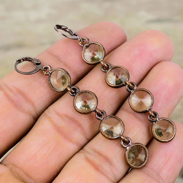 Citrine Round Yellow Handmade Copper Electroformed Earring