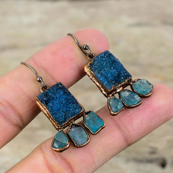 Blue Druzy Radiant Blue Handmade Copper Electroformed Earring