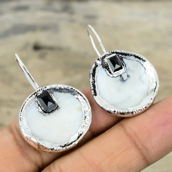 Mother Of Pearl Round White Handmade Copper Electroformed Earring