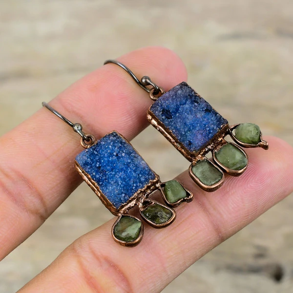 Blue Druzy Radiant Blue Handmade Copper Electroformed Earring