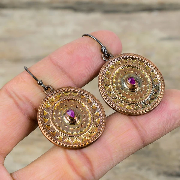 Pink Tourmaline Rough Pear Pink Handmade Copper Electroformed Earring