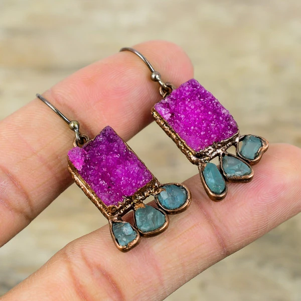 Pink Druzy Radiant Pink Handmade Copper Electroformed Earring