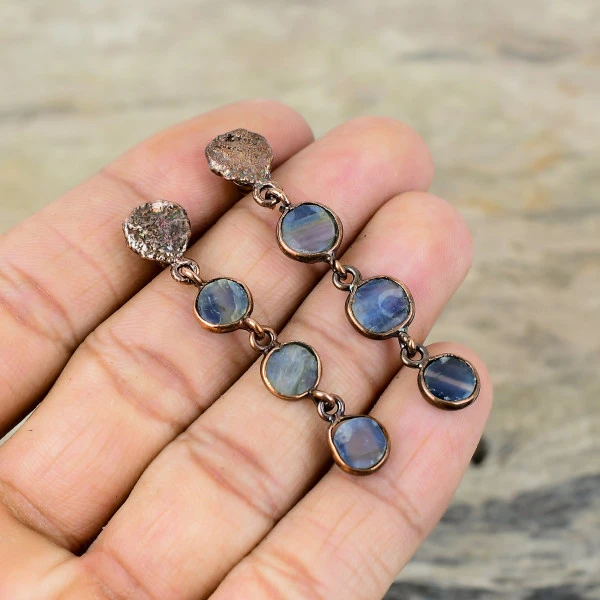 Kyanite Round Blue Handmade Copper Electroformed Earring