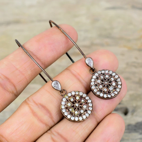 White Topaz Round White Handmade Copper Electroformed Earring