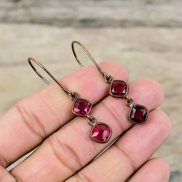 Pink Tourmaline Cushion Pink Handmade Copper Electroformed Earring