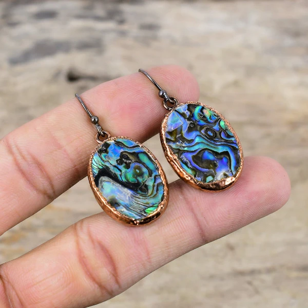 Abalone Shell Oval Green Handmade Copper Electroformed Earring