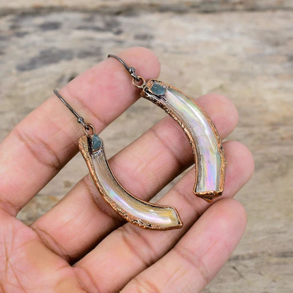 Abalone Shell Rough Radiant White Handmade Copper Electroformed Earring