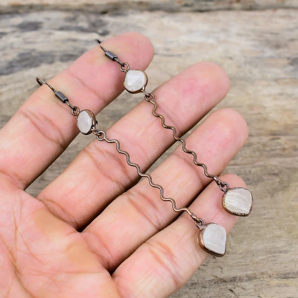 Rainbow Moonstone Pear White Handmade Copper Electroformed Earring