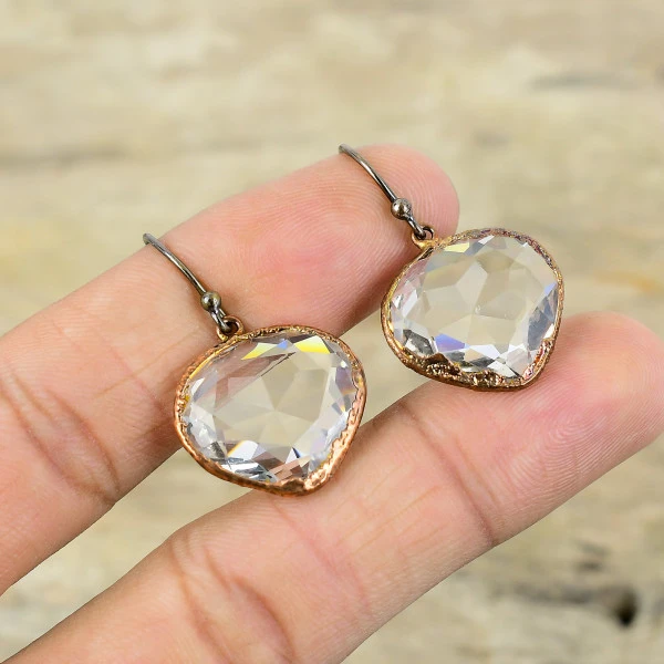 White Topaz Pear White Handmade Copper Electroformed Earring