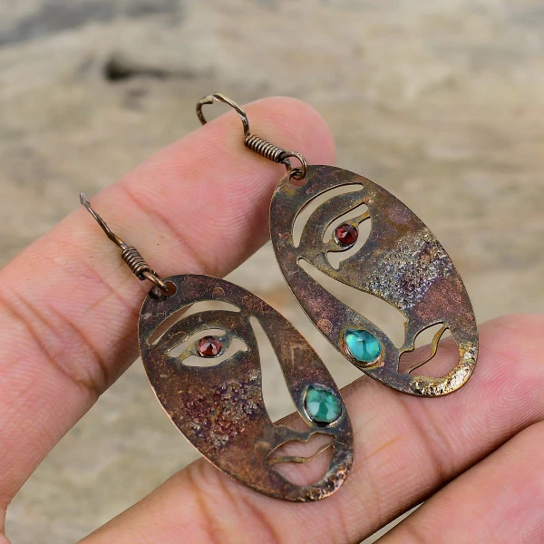Chrome Diopside Oval Green Handmade Copper Electroformed Earring