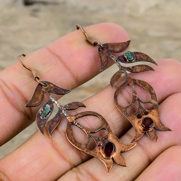 Pink Tourmaline Rough Round Pink Handmade Copper Electroformed Earring
