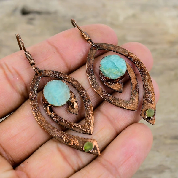 Amazonite Round Green Handmade Copper Electroformed Earring