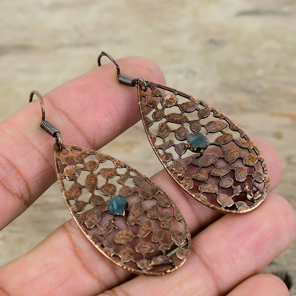 Chrome Diopside Pentagon Green Handmade Copper Electroformed Earring