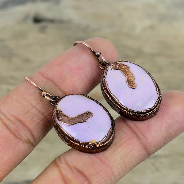 Phosphosiderite Oval Purple Handmade Copper Electroformed Earring