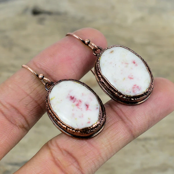 Cinnabar Oval White Handmade Copper Electroformed Earring
