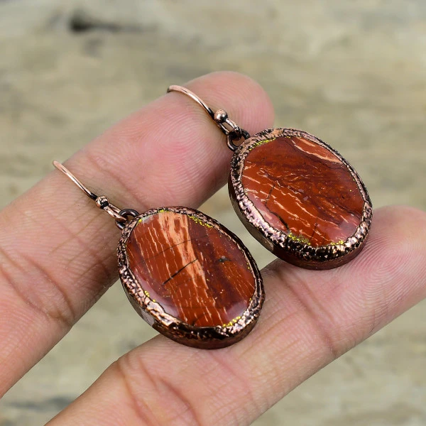 Red Snakeskin Jasper Oval Red Handmade Copper Electroformed Earring