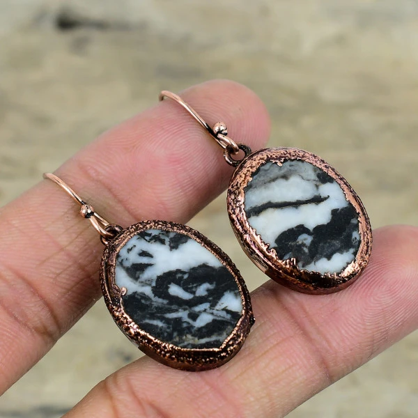 White Buffalo Turquoise Oval White Handmade Copper Electroformed Earring