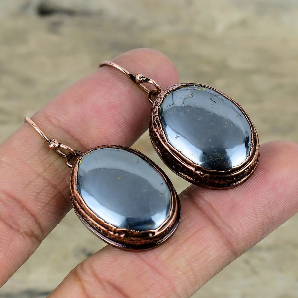 Shungite Oval Black Handmade Copper Electroformed Earring