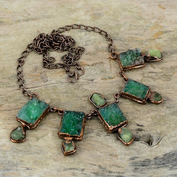 Green Druzy Radiant Green Handmade Copper Electroformed Necklace