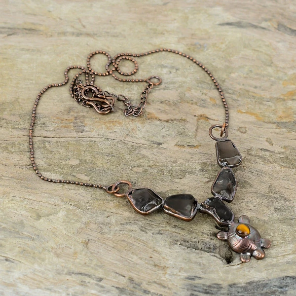 Smoky Quartz Rough Pentagon Black Handmade Copper Electroformed Necklace