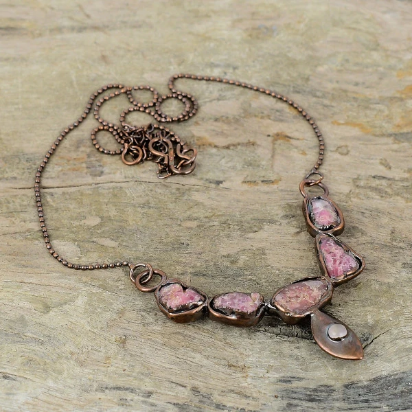 Pink Tourmaline Rough Oval Pink Handmade Copper Electroformed Necklace